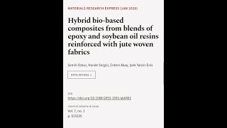 Hybrid biobased composites from blends of epoxy and soybean oil resins reinforced wi  RTCLTV [upl. by Rubbico]