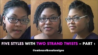 Five Easy Natural Hair Styles with Two Strand Twists  Part 1 [upl. by Dygert507]