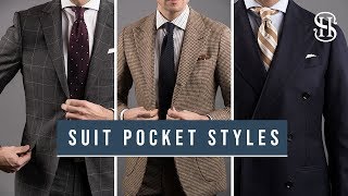 Suit Jacket Pocket Styles  Patch Flap Jetted Pockets [upl. by Ahsanat102]