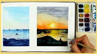 How to Paint a Sunset with Watercolors for Beginners  Art Journal Thursday Ep 12 [upl. by Pachton]