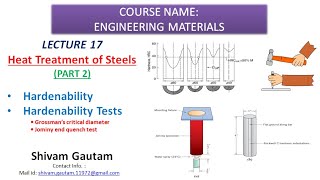 Engg Materials L17 Hardenability and Hardenability Tests Grossman diameter Jominy End Quench [upl. by Anoy]