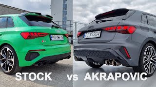 Audi S3 Akrapovic vs Stock Exhaust sound comparison [upl. by Yrolam]