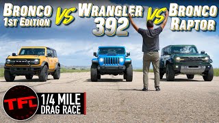 Does The New Bronco RAPTOR Have What It Takes to Demolish The HEMI V8 Jeep Wrangler In a Drag Race [upl. by Ilajna872]