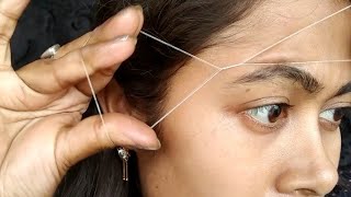 Eyebrows threading at home  DIY  step by step eyebrows threading [upl. by Anayt]