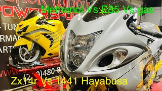 Zx14r Vs Hayabusa 1441 Dyno methanol Vs E85 [upl. by Ojela]