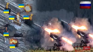 Big explosion Ukrainian Tanks and Combat Vehicles Ambushed [upl. by Raffin]