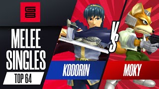 Kodorin vs Moky  Top 64 Melee Singles  G8  Marth vs Fox [upl. by Sesilu290]