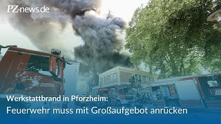 Brand in Pforzheimer KFZWerkstatt fordert Großaufgebot an Feuerwehrkräften [upl. by Omolhs937]