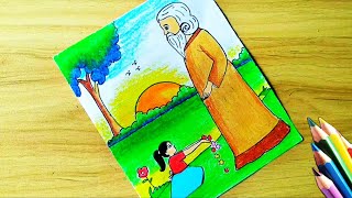 Rabindranath Jayanti Scenery DrawingHow To Draw Rabindranath TagoreEasy Drawing For Kids [upl. by Yetta419]