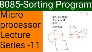 Microprocessor Lecture series11 8085 Assembly language programming PART2Sorting  Malayalam [upl. by Ahtela]