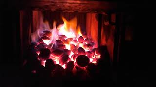 Fireplace solid fuel boiler burning with coal briquettes  lignite charcoal  without smoke 6 [upl. by Plate]