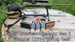 Ruger American Predator Gen 2 65 Grendel 100 yard group test [upl. by Cath]