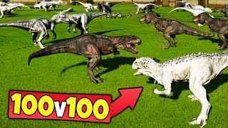 100 INDOMINUS REX vs 100 TREX in Jurassic World Evolution [upl. by Oigaib]