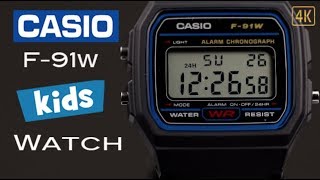 Casio F91W Kids Watch Review 4k [upl. by Aidualk874]