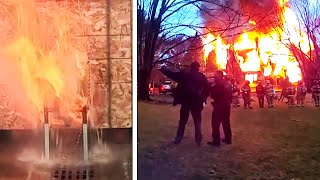 Mansion Engulfed in Flames After DeepFried Turkey Fire [upl. by Grantley]