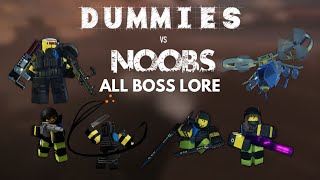 ALL DUMMIES VS NOOBS BOSS LORE EXPLAINED  Roblox Dummies Vs Noobs [upl. by Ydnarb]