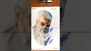 Drawing ✍️ Thala Ajith in four different styles viral shorts tamil [upl. by Zobias]