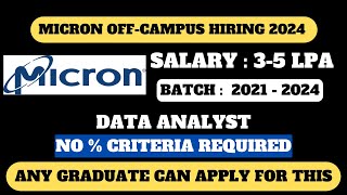 MICRON HIRING 2024  BATCH 20222024 ELIGIBLE  BEMEMCABCA ELIGIBLE  SALARY  4 LPA [upl. by Adnot]