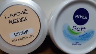 Nivea Soft light moisturiser VS Lakme Peach Milk CremeBest moisturizer for oily skin [upl. by Ydok]