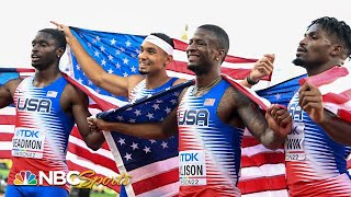 US men crush 4x400m relay breaking alltime world championship medals record  NBC Sports [upl. by Sorilda305]