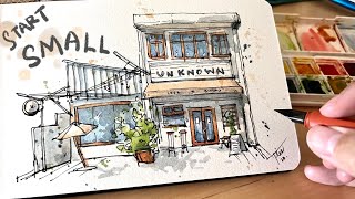 Loose ink and watercolor sketching for beginners lRealtime tutorial [upl. by Shana]