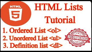 HTML Tutorial  Ordered List Unordered List and Description List in Html [upl. by Nager]