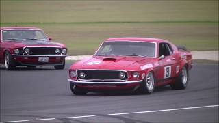 Allan Moffats Coca Cola 1969 Boss 302 Trans Am Mustang Phillip Island Historics 2015 [upl. by Neyu656]