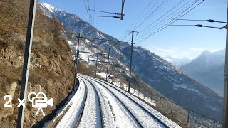 ★ 2x🎥 🇨🇭Lötschberg alpine crossing cab ride from Basel to Brig through Switzerland 012019 [upl. by Auqenahc]