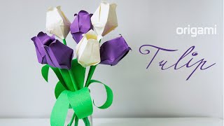 🌷 Origami Tulip 🌷  Easy way to make a Tulip flower [upl. by Albie]