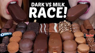 ASMR DARK VS MILK CHOCOLATE RACE GIANT Chocolate ice cream Marshmallows Kinder Eggs Ferrero 먹방 [upl. by Oletha143]