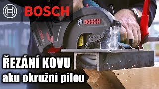 Řezání kovu akumulátorovou okružní pilou Bosch GKM 18V50 PROFESSIONAL [upl. by Haizek238]