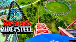 Superman Ride of Steel at Six Flags America 2018 POV [upl. by Razaile117]