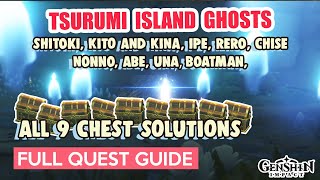 How to ALL 9 GHOSTS PUZZLES amp CHESTS of TSURUMI ISLAND  Genshin Impact [upl. by Htiaf]