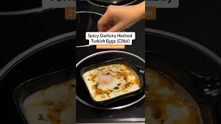 Spicy Garlicky Herbed Turkish Eggs Cilbir for Breakfast 210 calories 11g protein [upl. by Art]