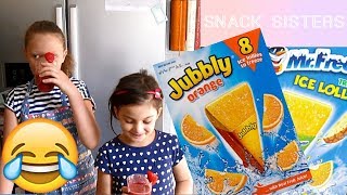 MAKE JUBBLY ICE LOLLY  FRUIT JUICE snack sisters [upl. by Kilmarx69]