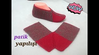 iki şiş ile kolay patik modeli kolay bayan patik modeli patik yapılışı [upl. by Ronile985]