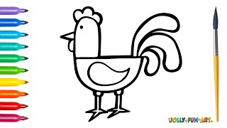 Easy Shapes Chicken How to Draw and Color for Kids and Toddlers [upl. by Hetti]