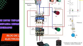 Esquema conexión de un motor trifasico a una red monofasica mediante condensador [upl. by Hsetih783]