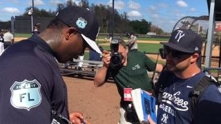 Aroldis Chapman almost hits prospect throwing BP signs autographs [upl. by Chabot]