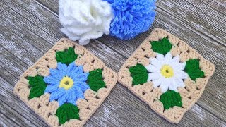 Beautiful Daisy Granny Square  Easy Granny Square Crochet  Coaster Daisy Granny Square [upl. by Alphonsa]