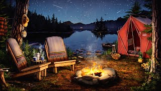 Campfire by the Lake Ambience with Crickets Owls Water amp Night Sounds for Relaxation amp Sleep [upl. by Flory]