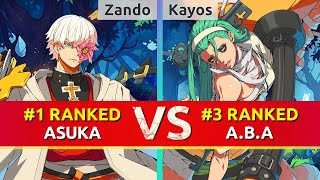 GGST ▰ Zando 1 Ranked Asuka vs Kayos 3 Ranked ABA High Level Gameplay [upl. by Kiele]