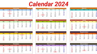 Calendar 2024 with Holidays  Kalendar 2024  Hindu festival with holidays 2024  New Calendar 2024 [upl. by Haon]