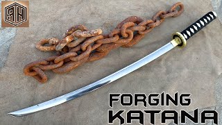 Forging a KATANA out of Rusted Iron CHAIN [upl. by Soble]