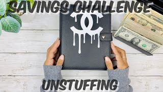 UNSTUFFING MY SAVINGS CHALLENGE BINDER  CASH STUFFING  CASH ENVELOPES  NEW 100 ENVELOPE CHALLENGE [upl. by Sasnak719]