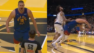 Nikola Jokic gets so heated at ref for saying he flopped after shoved in back [upl. by Friederike]