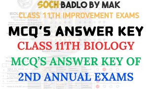 MCQS Key OF Class 11th Biology 2nd Annual Exams  Federal Board  FBISE [upl. by Adnawak]