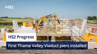 First piers for HS2s offsite manufactured Thame Valley Viaduct installed on site [upl. by Anya785]