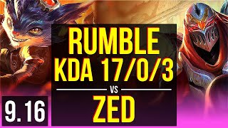 RUMBLE vs ZED MID  KDA 1703 13M mastery points 1100 games Legendary  EUW Master  v916 [upl. by Elpmet]