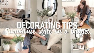 FARMHOUSE DECOR ON A BUDGET  DECORATING TIPS FOR BEGINNERS  DECORATE WITH ME 2021 [upl. by Waldo]